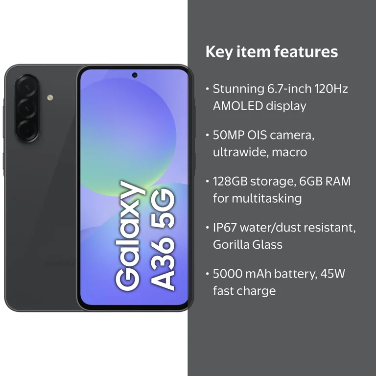 Samsung Galaxy A36 5G - 2025 (Awesome Black) 128GB Storage , 6GB