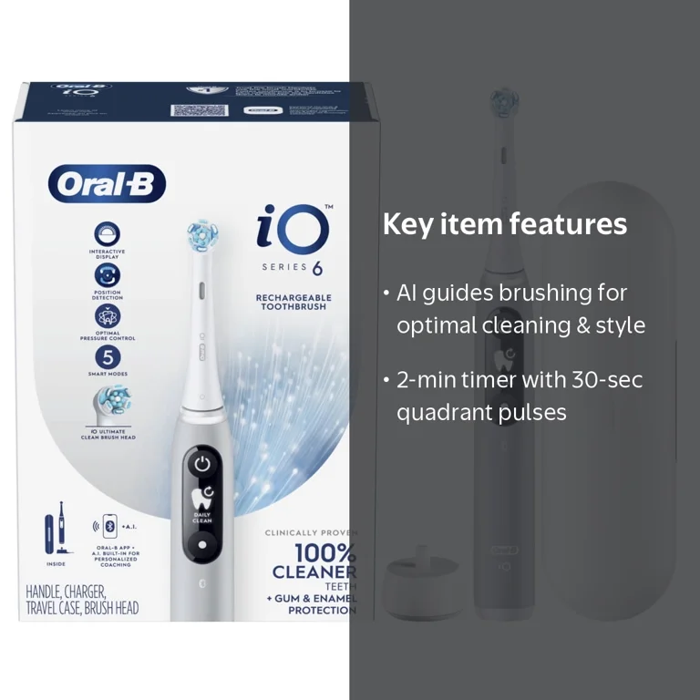Oral-B iO Series 6 Electric Toothbrush, 1 Brush Head, Gray Opal Oral-B iO Series 6 Electric Toothbrush, 1 Brush Head, Gray Opal