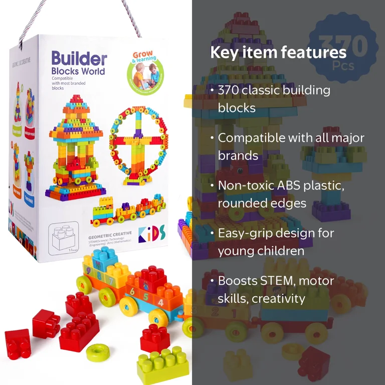 Cmdoag Building Blocks for Kids, 370 Pcs Large Bricks Set, STEM