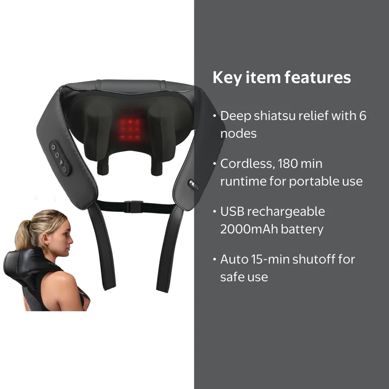FitRx Shiatsu Pro Shiatsu Back and Neck Massager, Cordless Heated