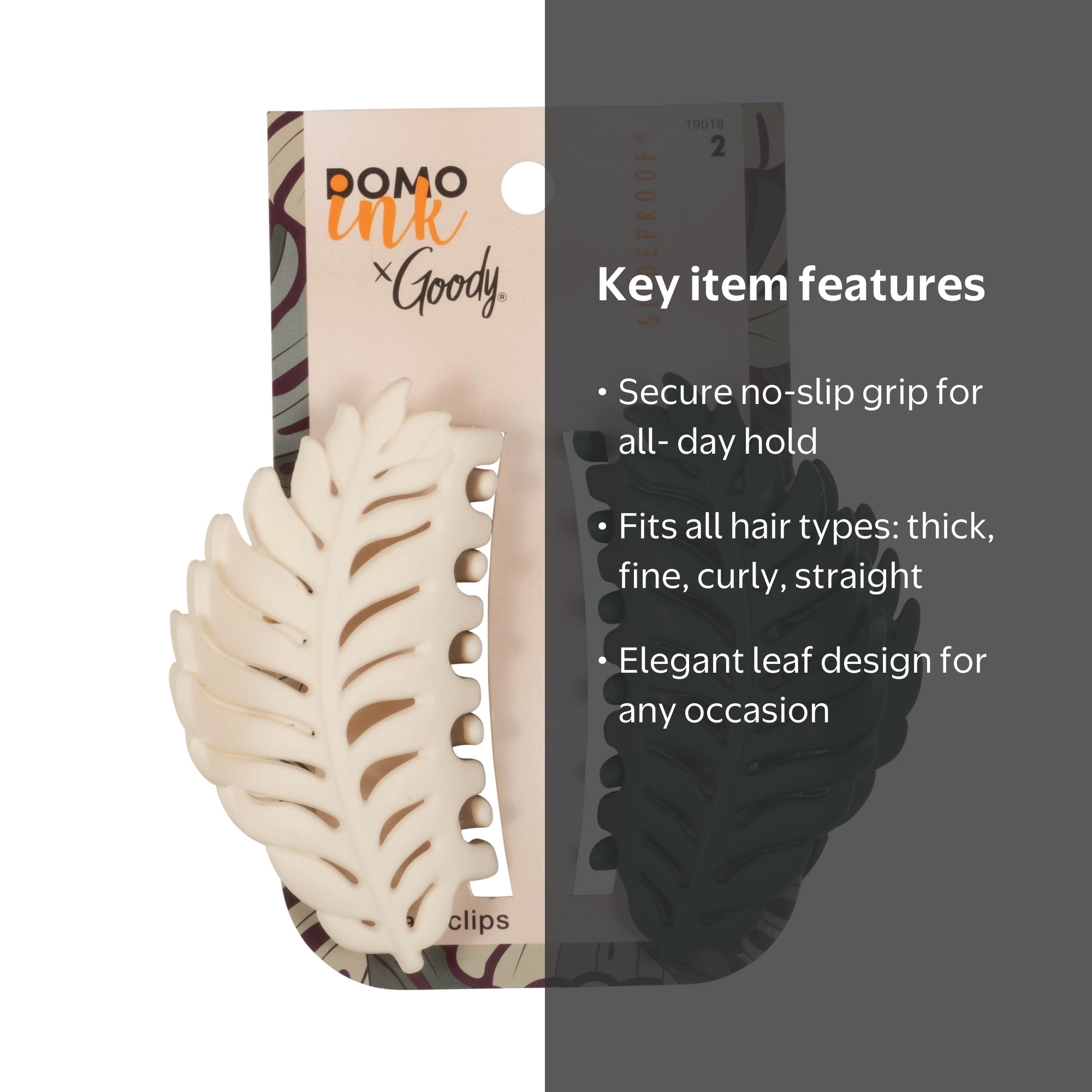Goody Tru x DomoINK Leaf Claw Clip, 2 Ct, Strong Grip, Trendy Hair