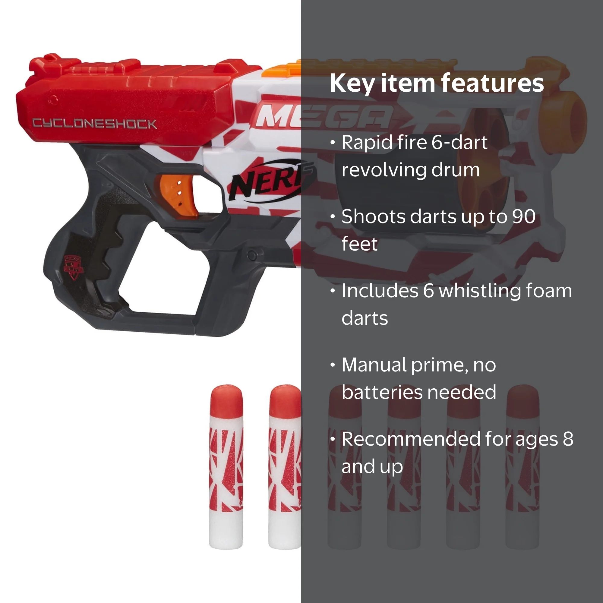 Nerf Mega CycloneShock Toy Blaster with 6 Whistling Darts