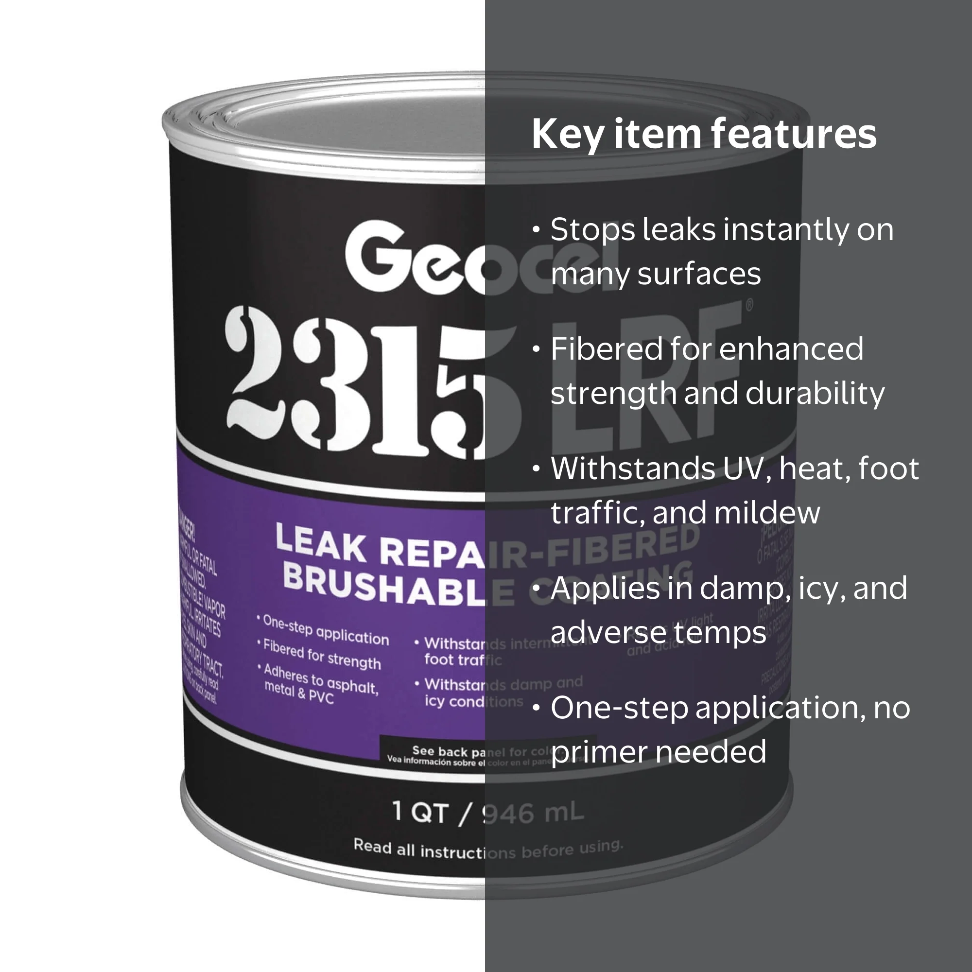 Geocel 2315LRF Leak Repair Fibered Brushable Coating White 1 Quart
