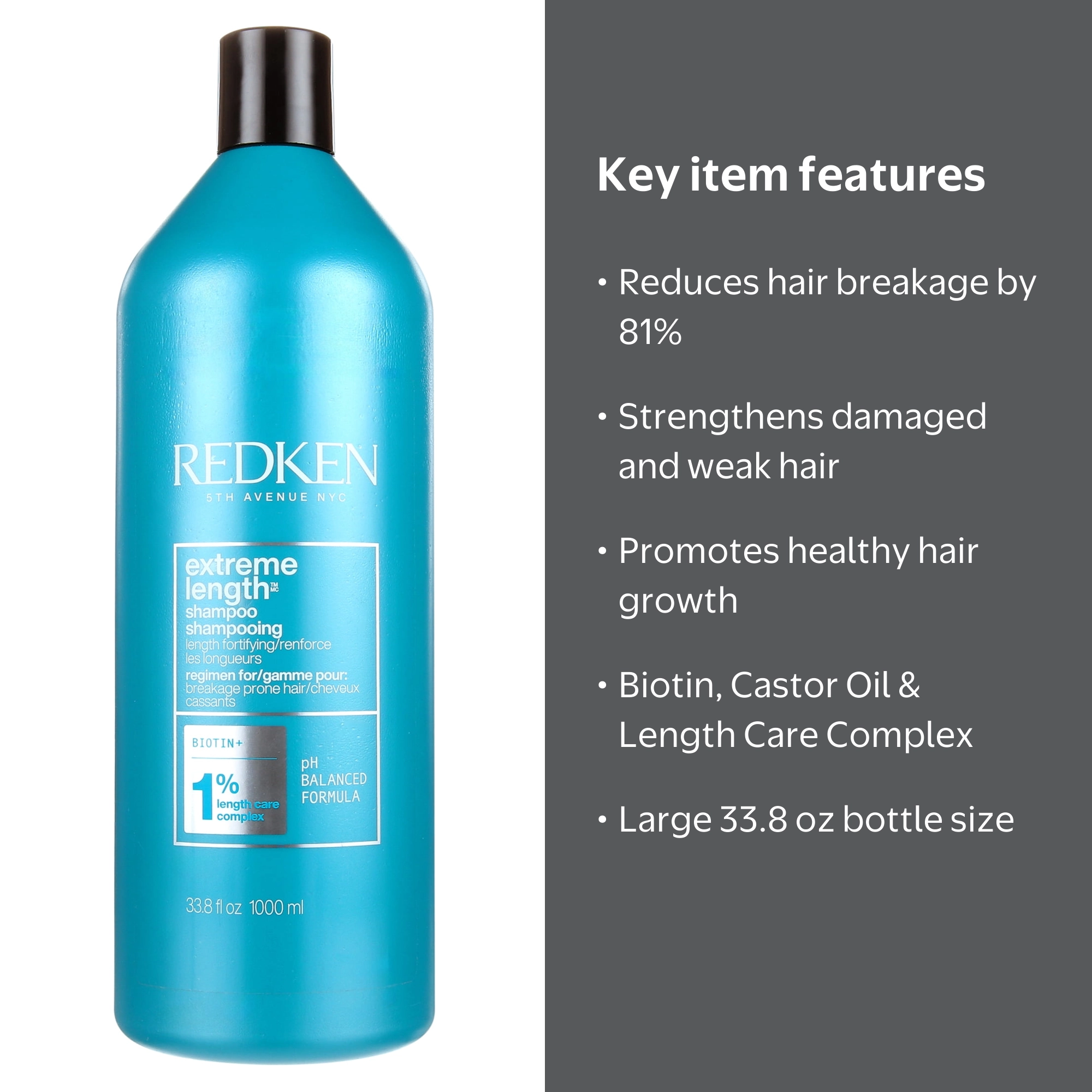 Redken, Extreme Length Shampoo 33.8 oz, Biotin & Castor Oil