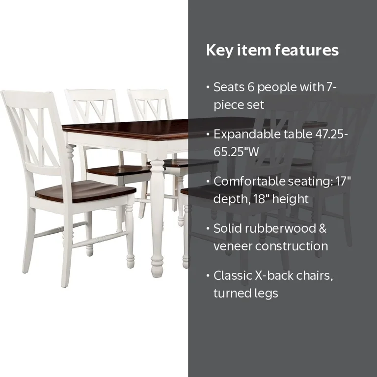 在庫処分　CHARLE SELIFIA クリアホワイトセット Crosley Furniture, 7 PC Dining Set, White Finish - Walmart.com