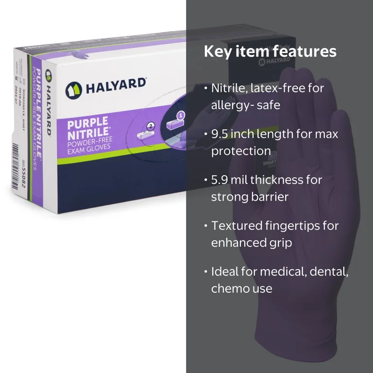 Halyard Purple Nitrile Exam Gloves, 9.5 inch Small, Powder Free
