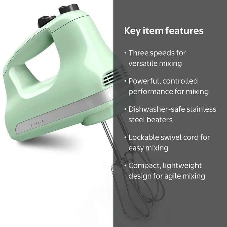 KitchenAid Ultra Power 3-Speed Corded Hand Mixer, Pistachio