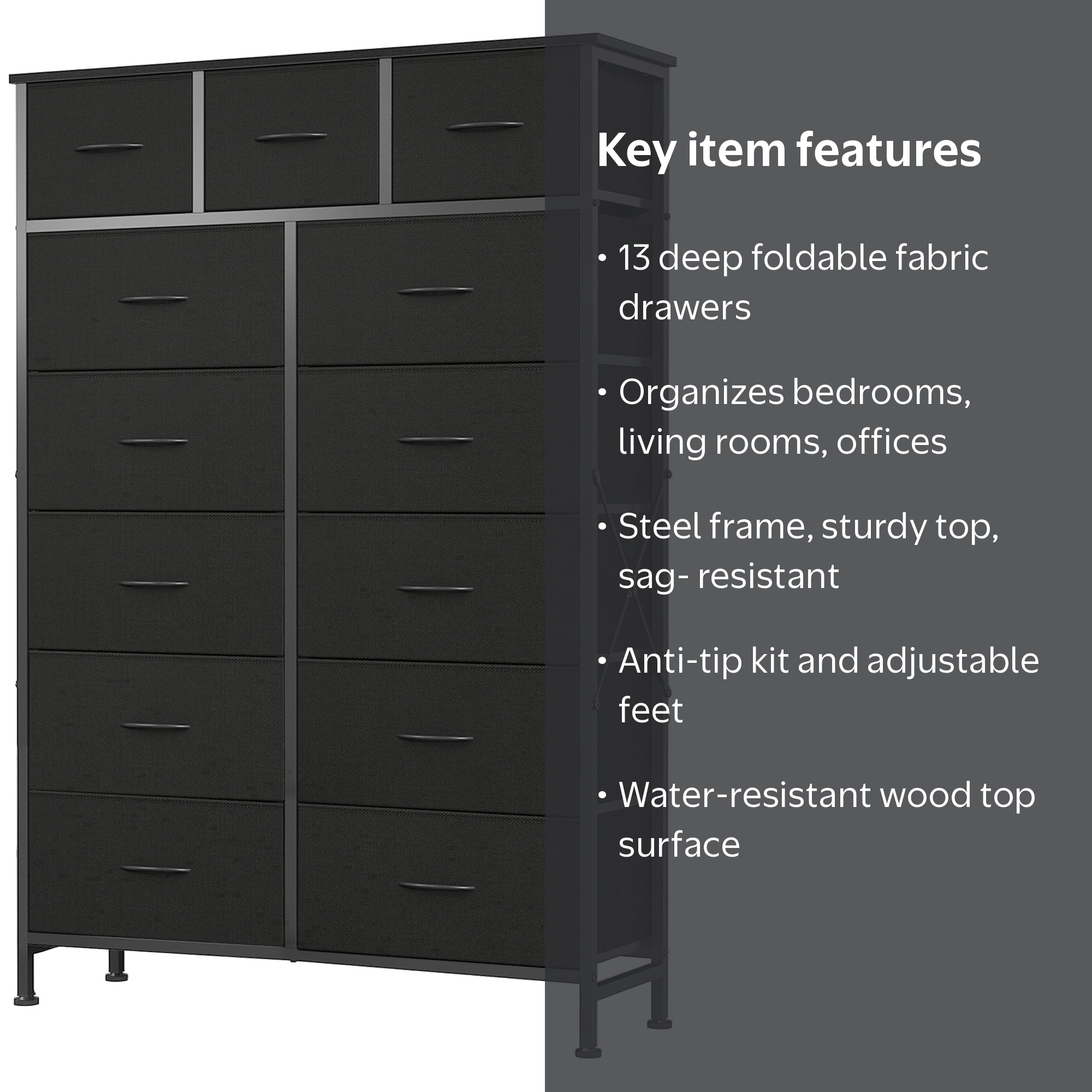 edx 13-Drawer Fabric Dresser, Sturdy Steel Frame Storage Cabinet