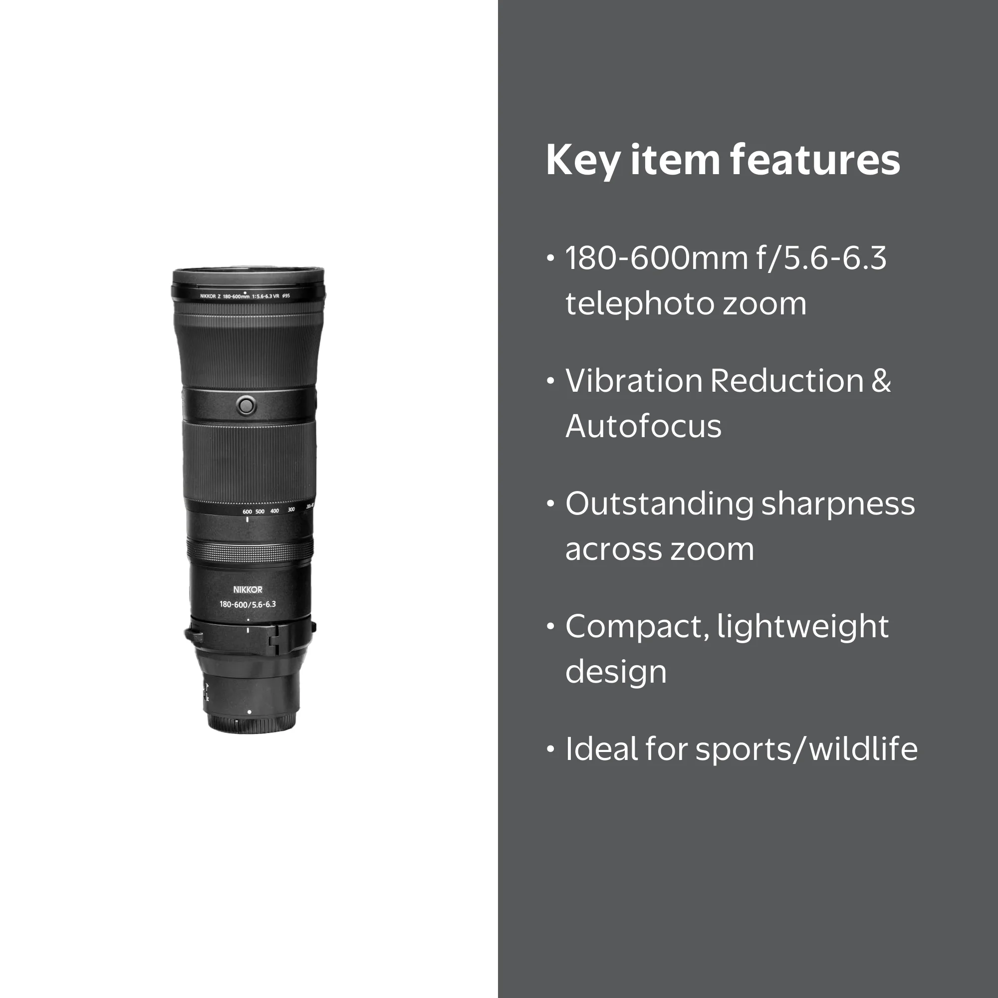 Nikon Z Series 180-600mm f/5.6-6.3 Super-Telephoto Zoom Lens VR