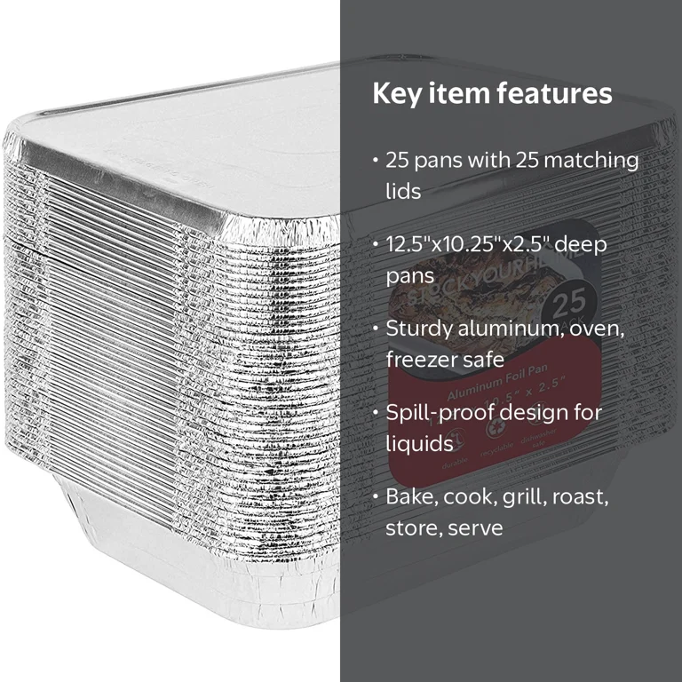Stock Your Home, Foil Pans with Lids, 9x13, Silver, Disposable