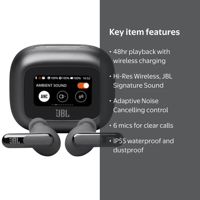 JBL Live Beam 3 Inner Ear Earbuds, Black with Wireless Charging
