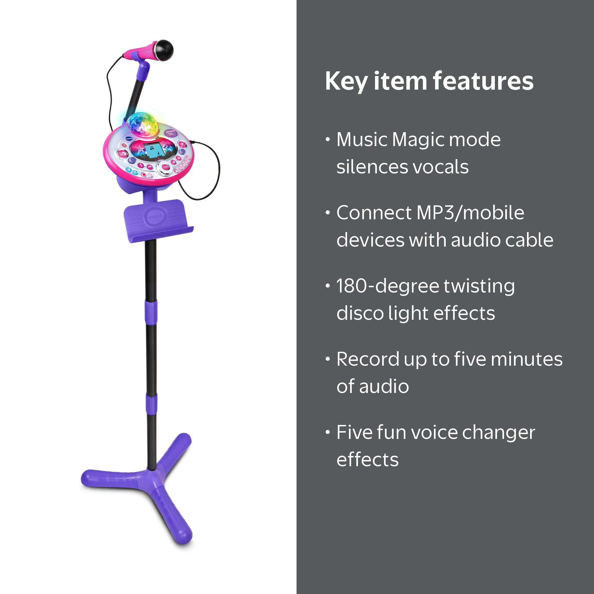 VTech Kids Singing Microphone Toy: Kidi Star Karaoke Machine with