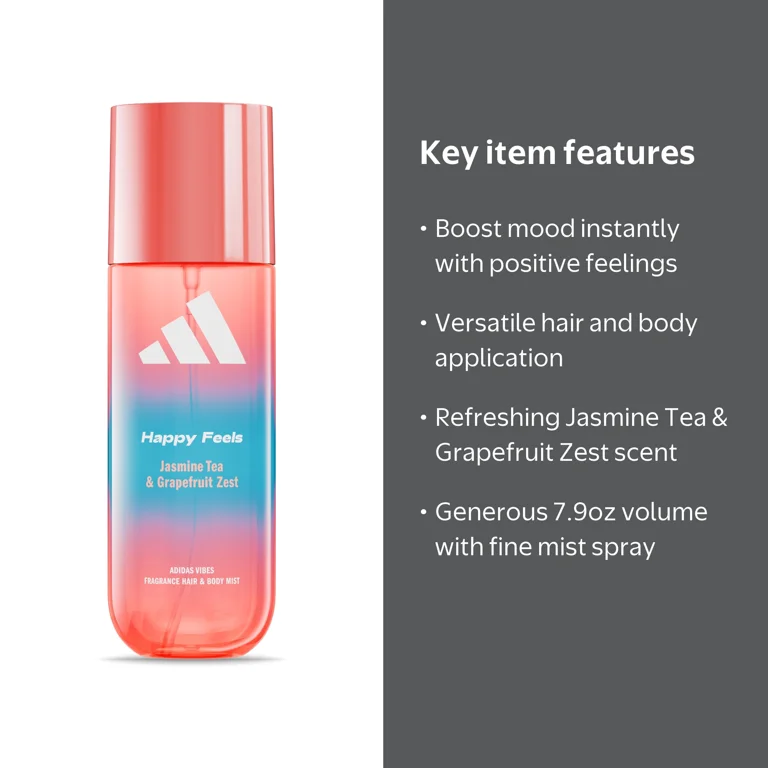 Adidas Vibes Happy Feels Fragrance Hair & Body Mist for Women, 7.9