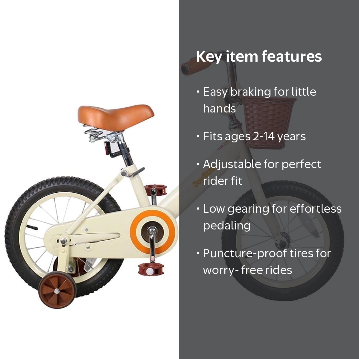 JOYSTAR Vintage Kids Bike with Basket & Training Wheels,12 14 16