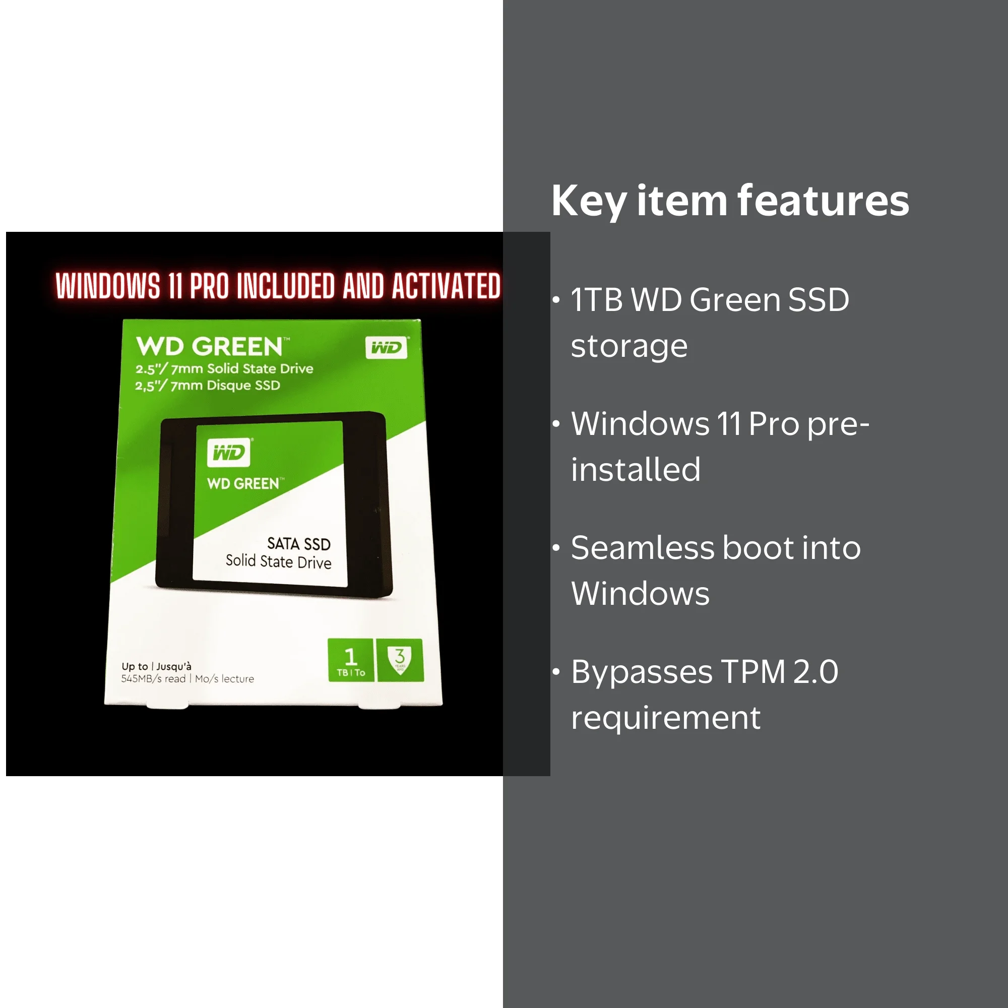 1TB WD Green SSD With Windows 11 Pro Pre Installed and Activate1TB