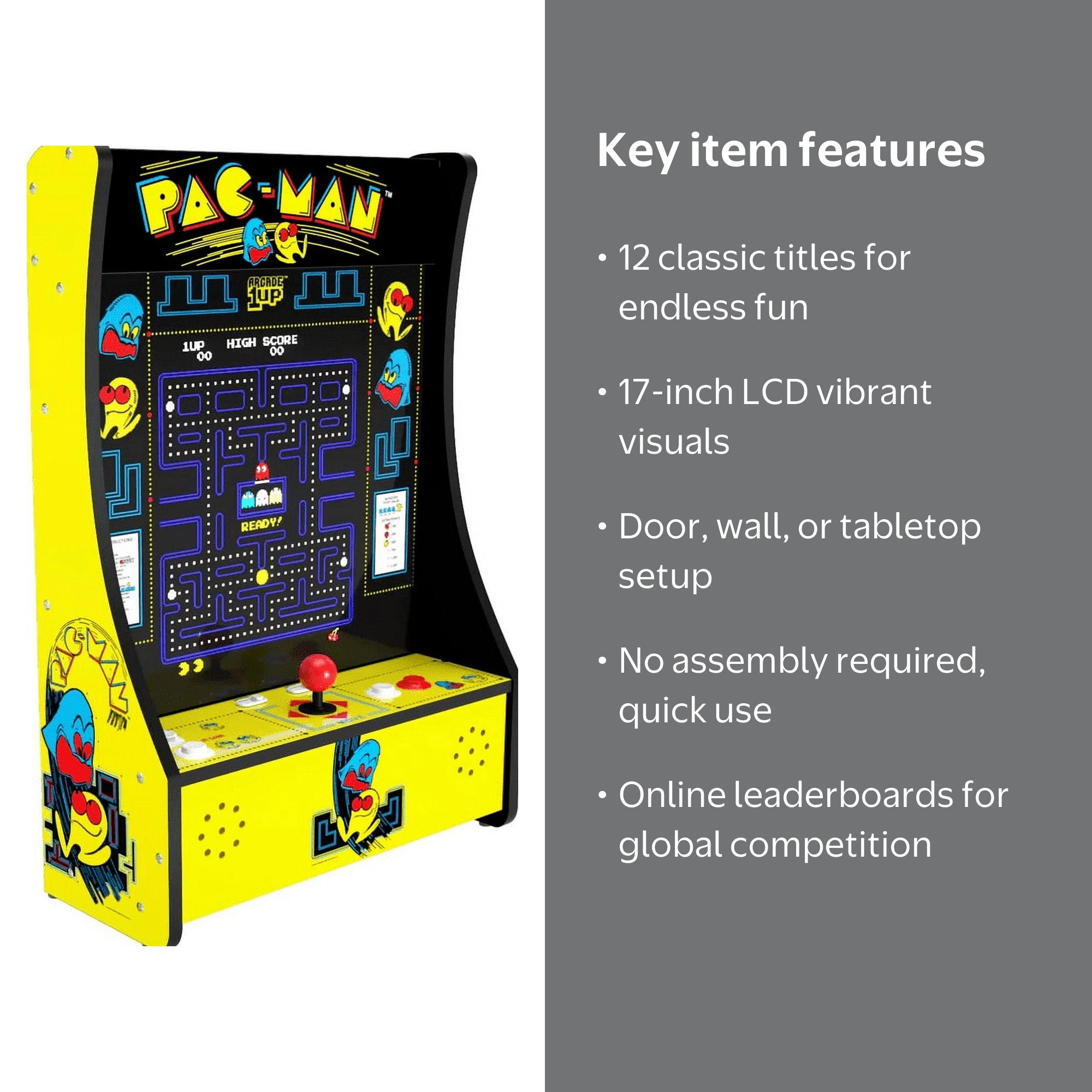 Arcade1Up PAC-MAN Video Game Machine, 12-in-1, 17
