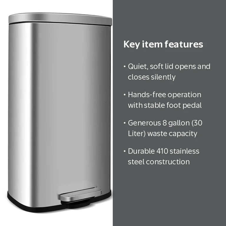 LAZY BUDDY, Stainless Steel Step Trash Can, 30L, Silver - Walmart.com