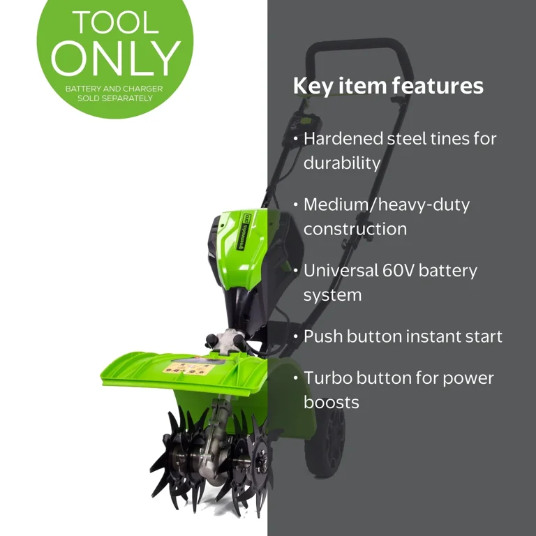 Greenworks Pro 60V UltraPower 8 Inch Cordless Garden Cultivator