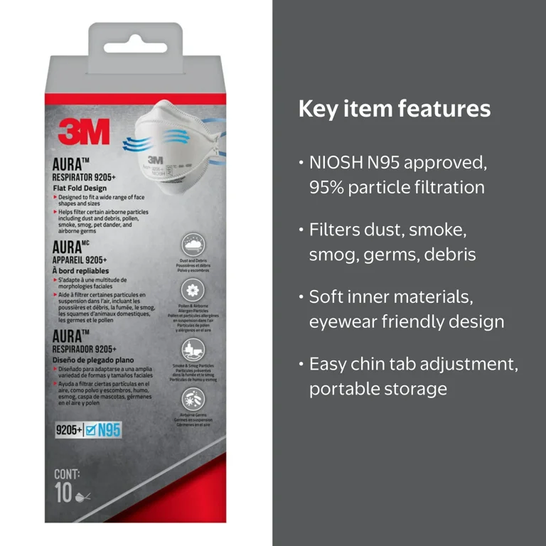 3M, N95 Aura Particulate Respirator, Adjustable, 10 Pack - Walmart.com