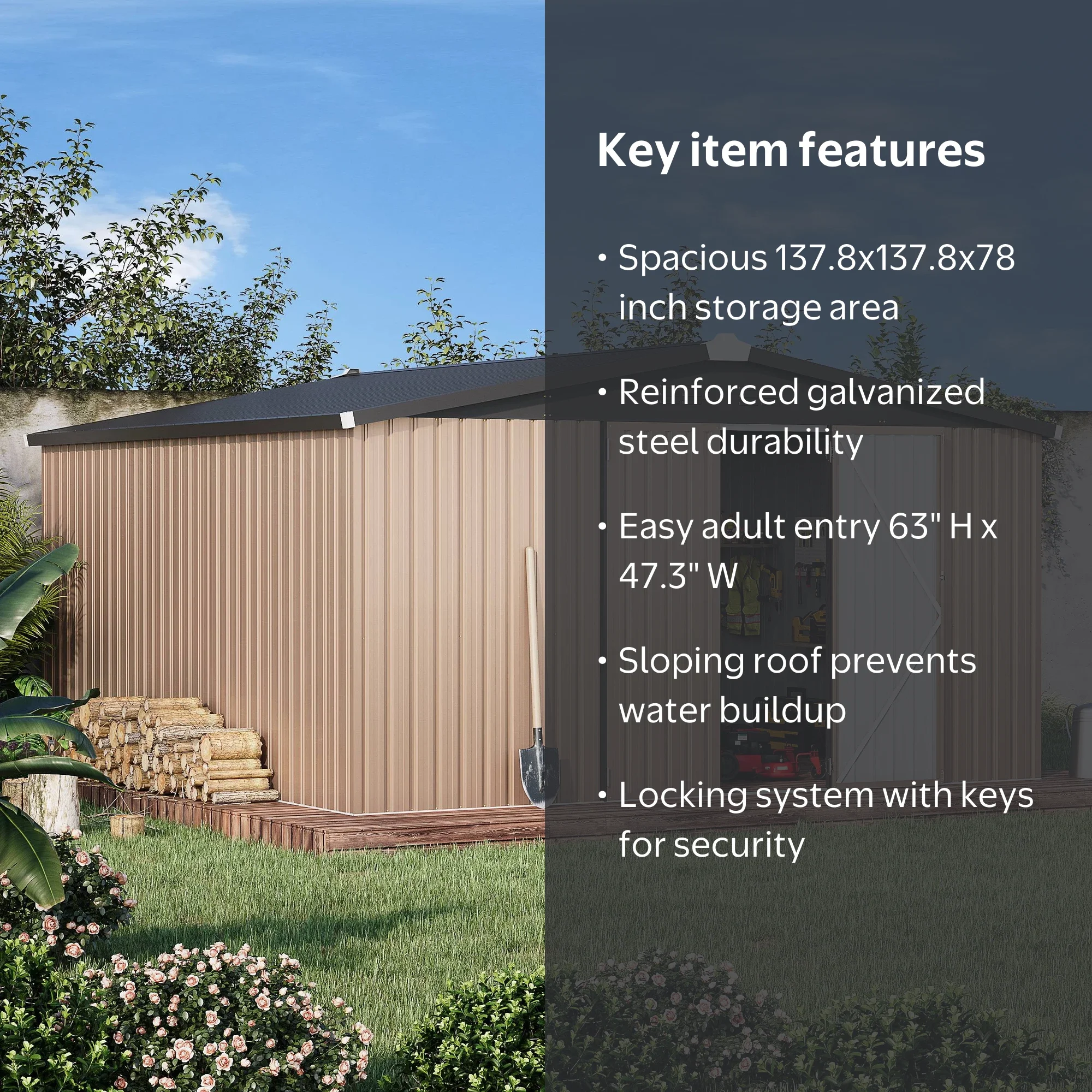 AECOJOY, Outdoor Metal Storage Shed, 12' x 12', Lockable Door