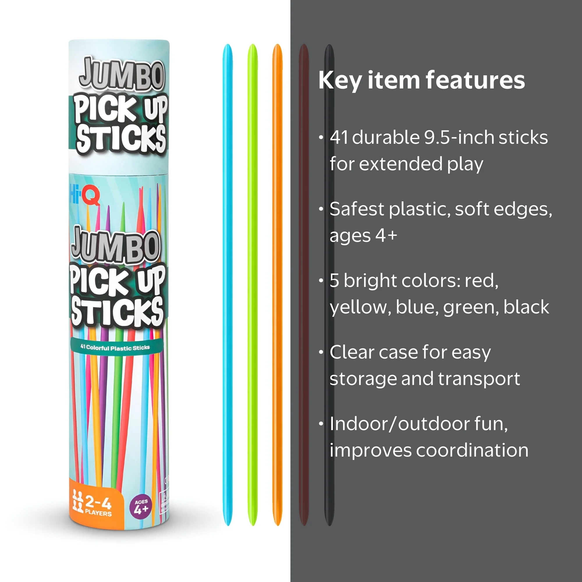 Hi-Q Jumbo Pick Up Sticks Game: 41 Bright Plastic 9.5