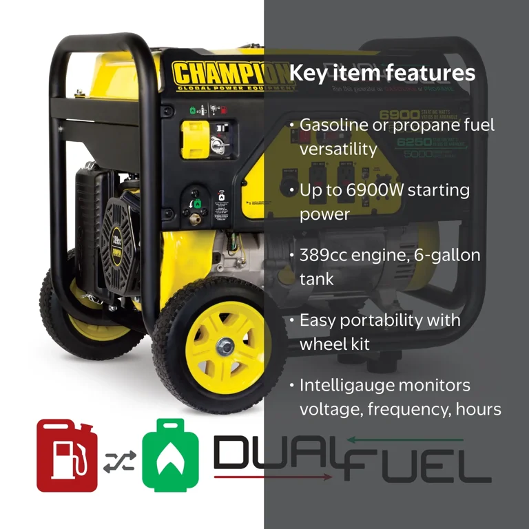 Dual Fuel Portable Generator 6900/5500W with Wheel Kit - Walmart