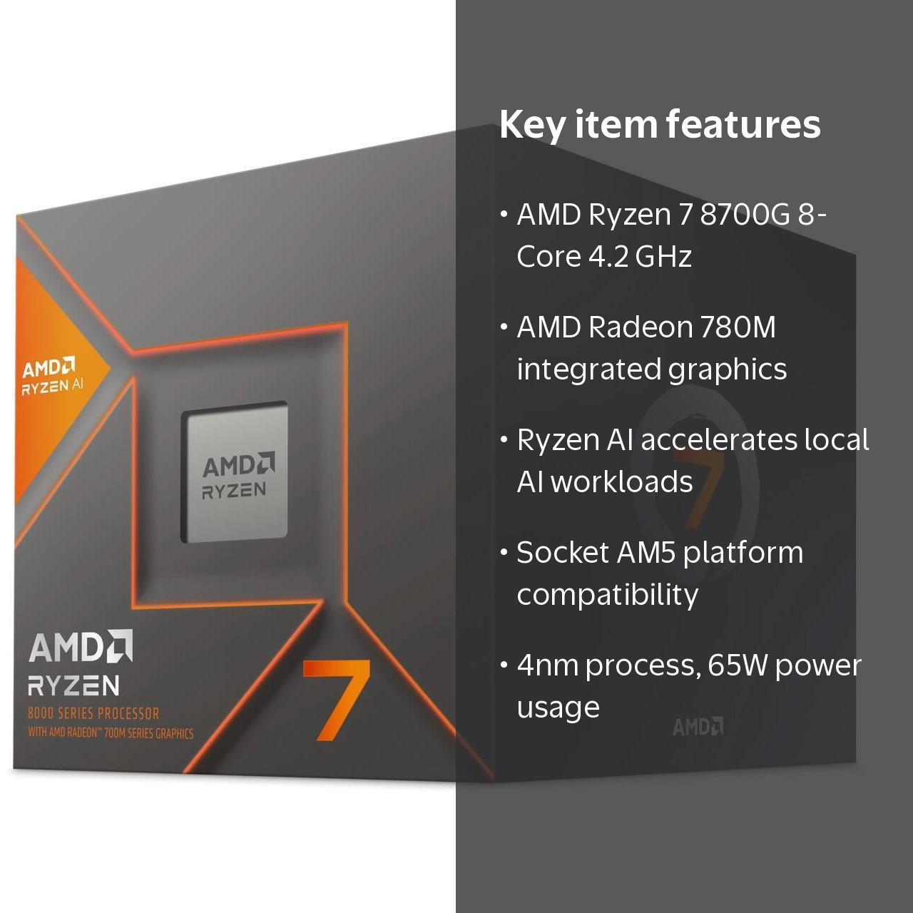 AMD, Ryzen 7 8700G Desktop Processor, 8-Core 4.2 GHz Socket AM5
