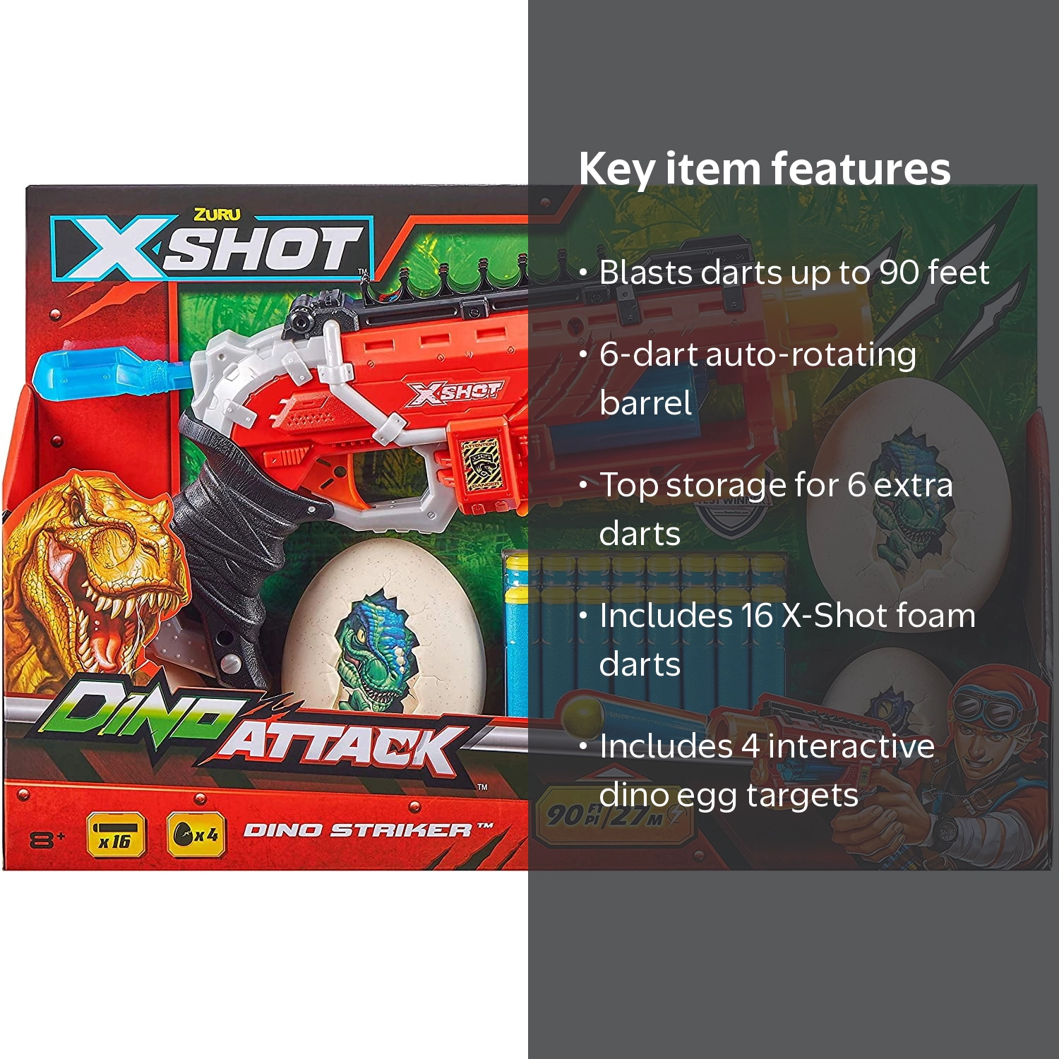 ZURU XShot Dino Attack Foam Dart Blaster, 16 Darts, 6-Dart Barrel