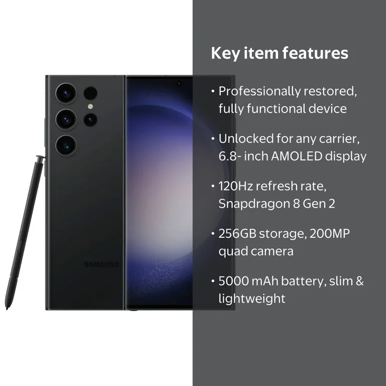 Restored Unlocked Samsung Galaxy S23 Ultra 5G - 256GB - Black - SM