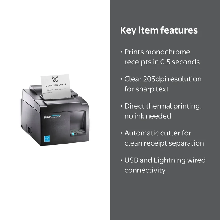 Star Micronics, Thermal Receipt Printer, TSP143IIIU, Auto-cutter