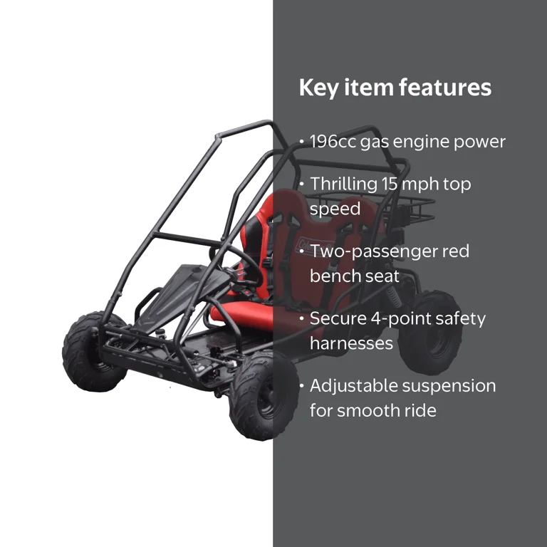 Coleman KT196 196cc Gas Powered Go Kart - Black frame with a two