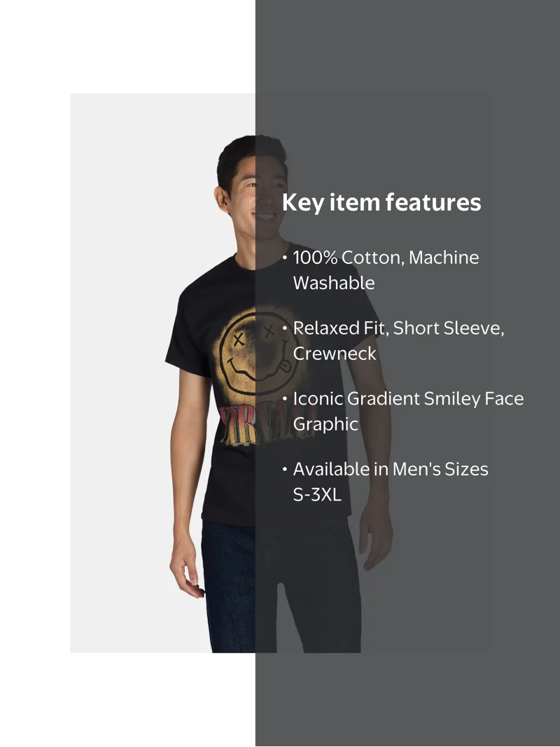 Nirvana Men's Gradient Smile Face Graphic Band T-Shirt Short