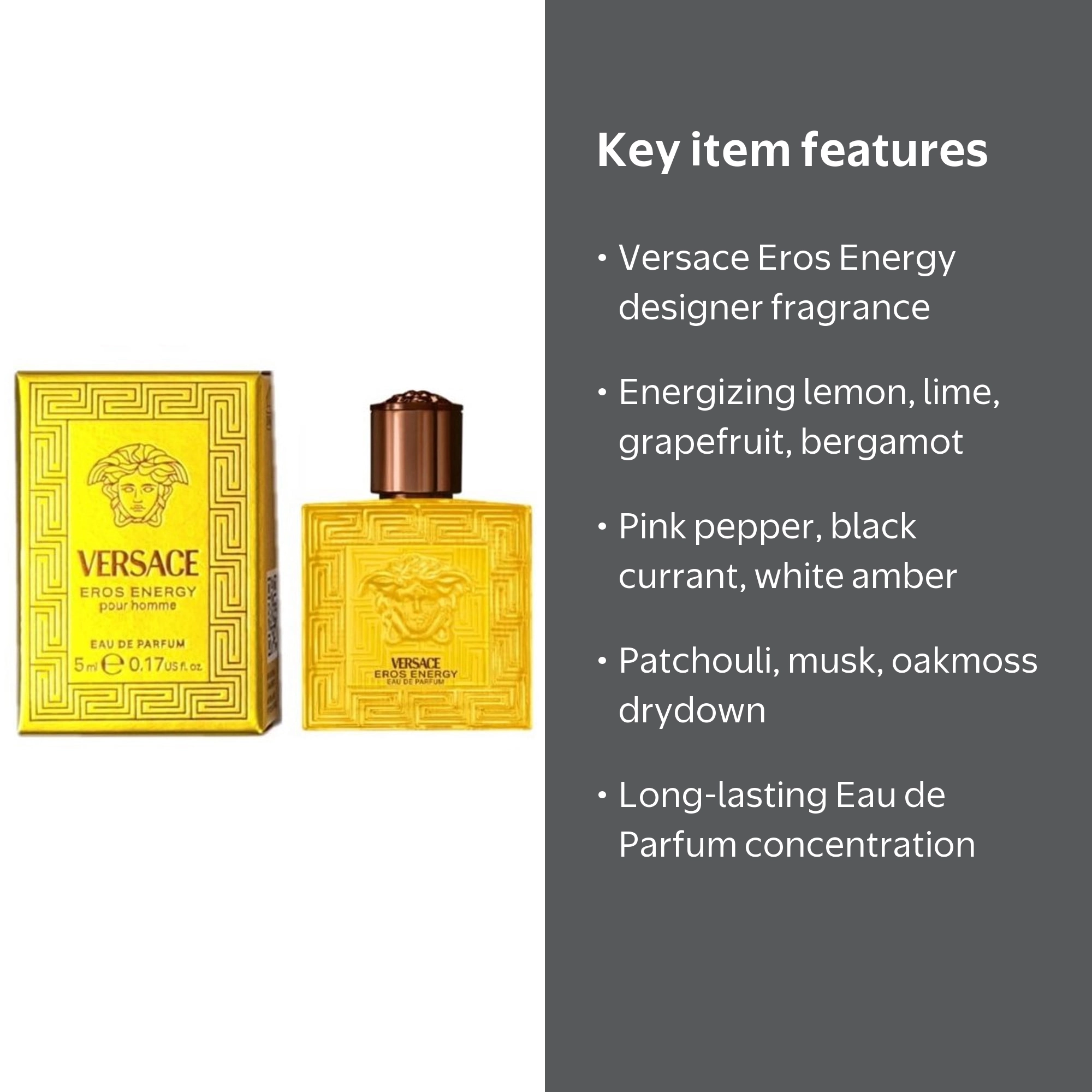 Versace Eros Energy Men's Citrus Aromatic EDP Spray 0.17 oz with