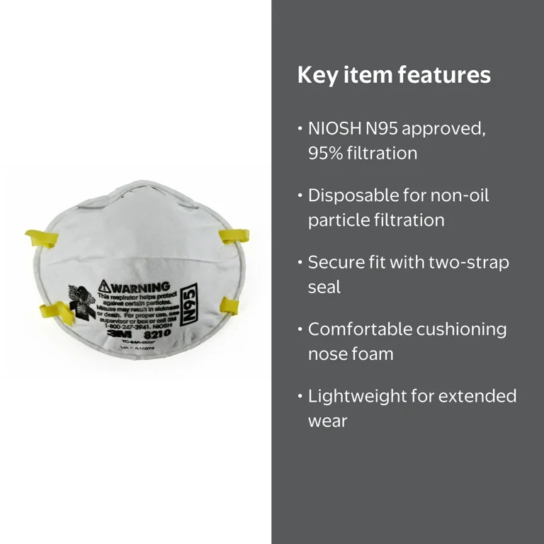 3M Industrial Dust Respiratory Face Mask, N95 Particulate