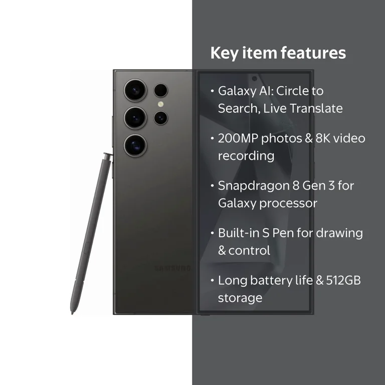 Samsung Galaxy S24 Ultra 512GB Unlocked Smartphone, 200MP Camera
