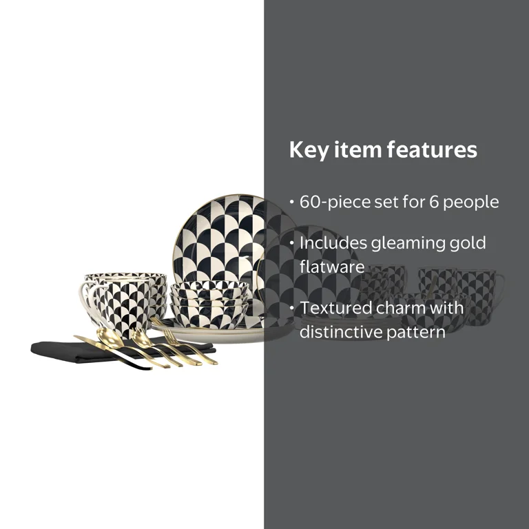Thyme & Table 60-Piece Emmett Dinnerware & Gold Flatware Set