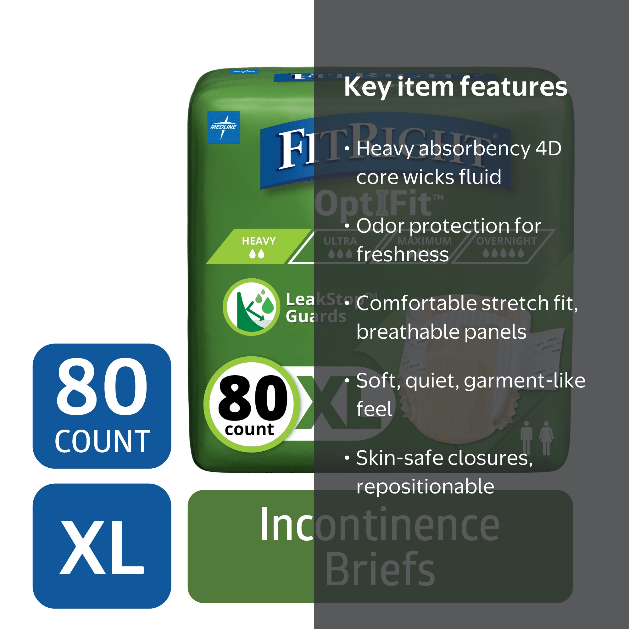 FitRight Adult Incontinence Briefs, Diapers with Tabs, Leak Stop
