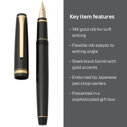 Pilot Namiki Falcon Fountain Pen, Black, Gold Accents, Flexible