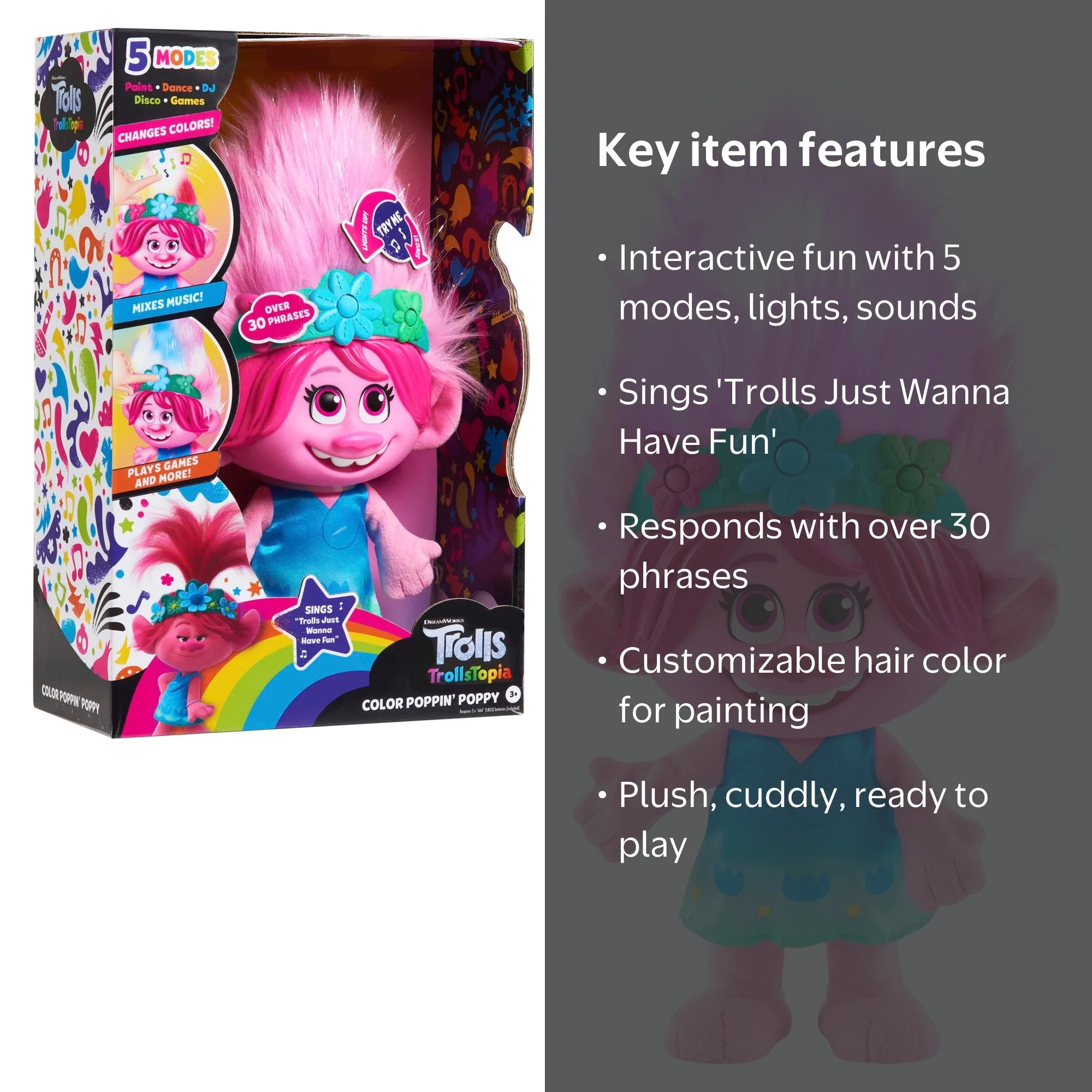 DreamWorks TrollsTopia Color Poppin' Poppy Interactive Plush with