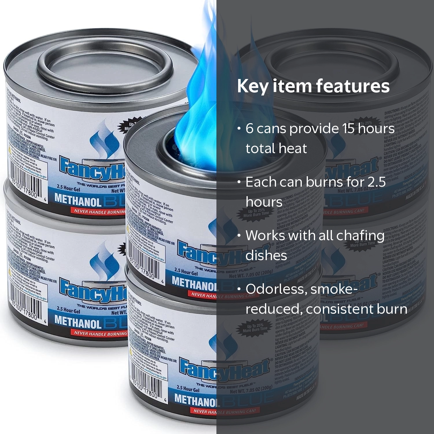 Diplastible Food Warmer Gel Cans, 6-Pack, 2.5 Hours Each, For