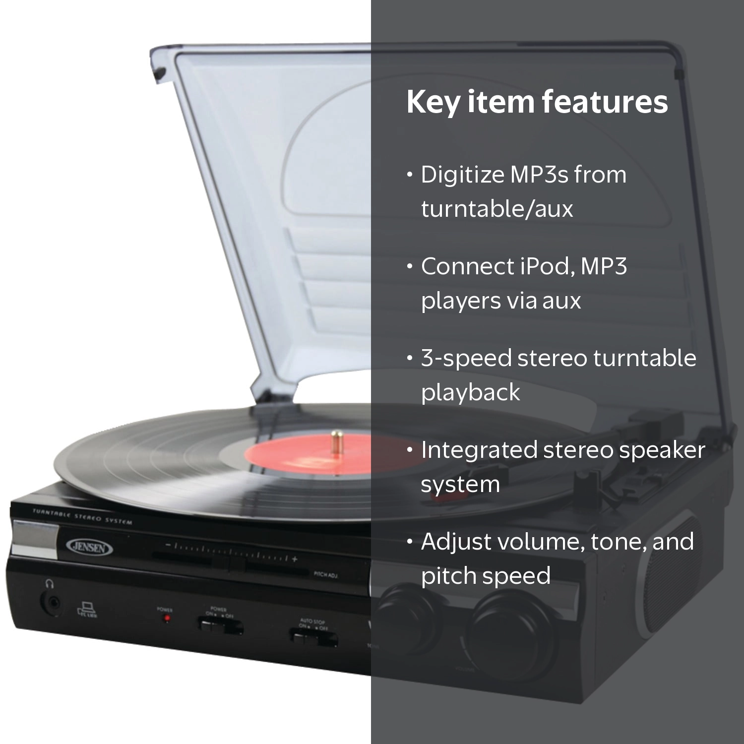JENSEN JTA-230 3-Speed Stereo Turntable - Walmart.com