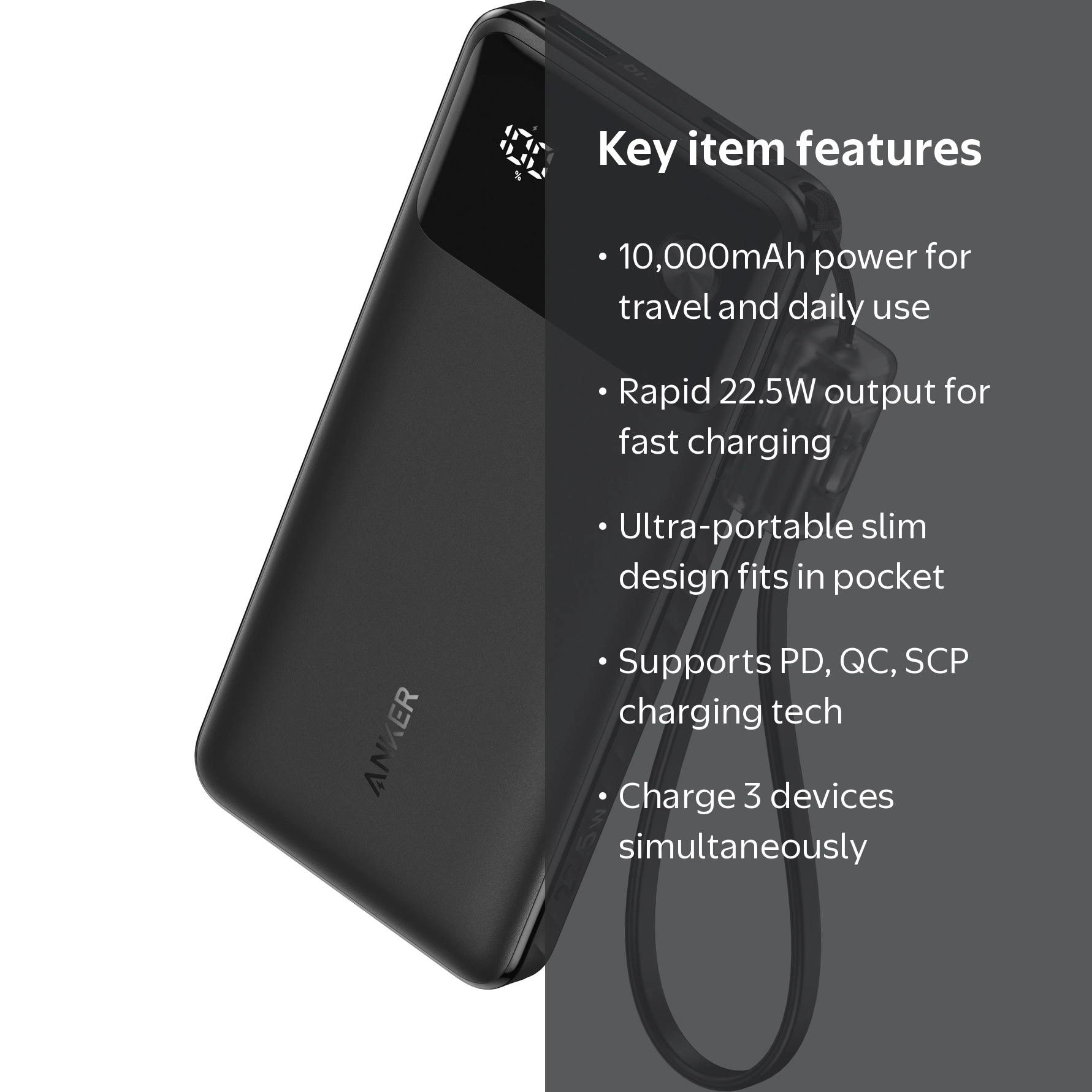 アンカー10000 Anker 10,000mAh Power Bank, 22.5W Fast Charging, Portable Charger