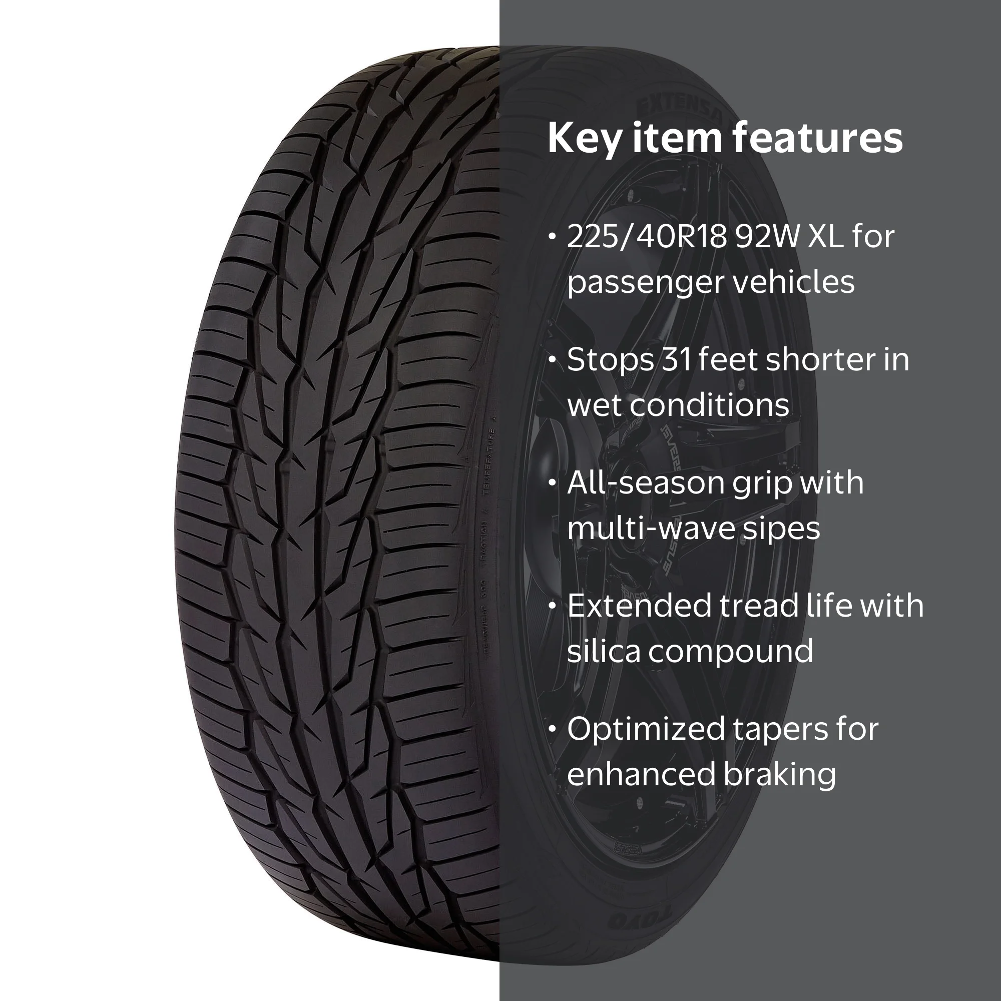 Toyo, Passenger Tire, 225/40R18 92W XL, All Season Tread - Walmart.com
