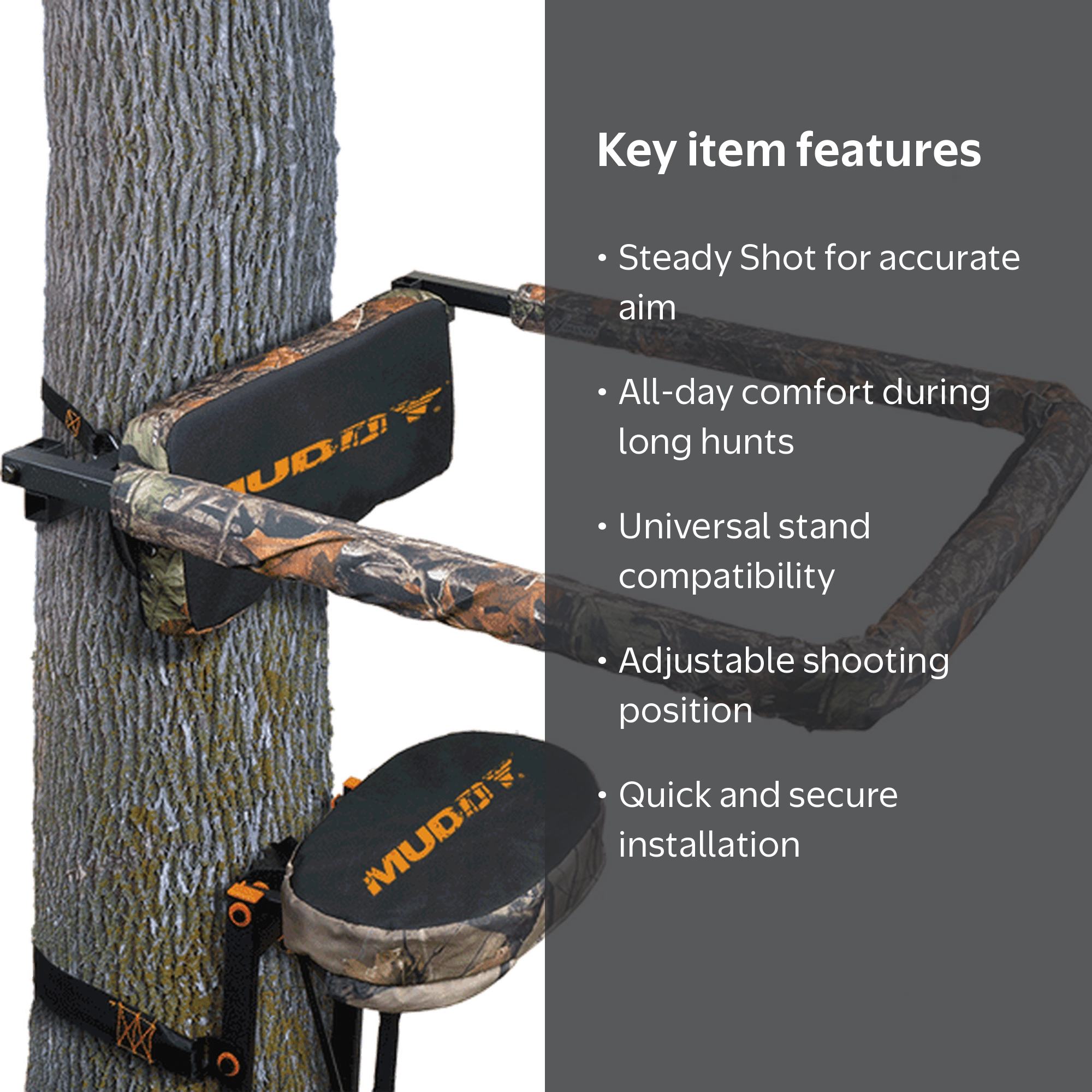 Muddy, Hunting Tree Stand, Universal Shooting Rail, Flip-Up Rest