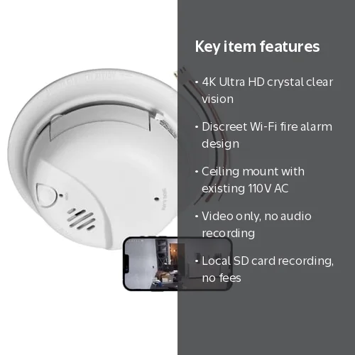Zeus CCTV, Fire Alarm Camera, 4K HD Wi-Fi, Ceiling Mount - Walmart.com