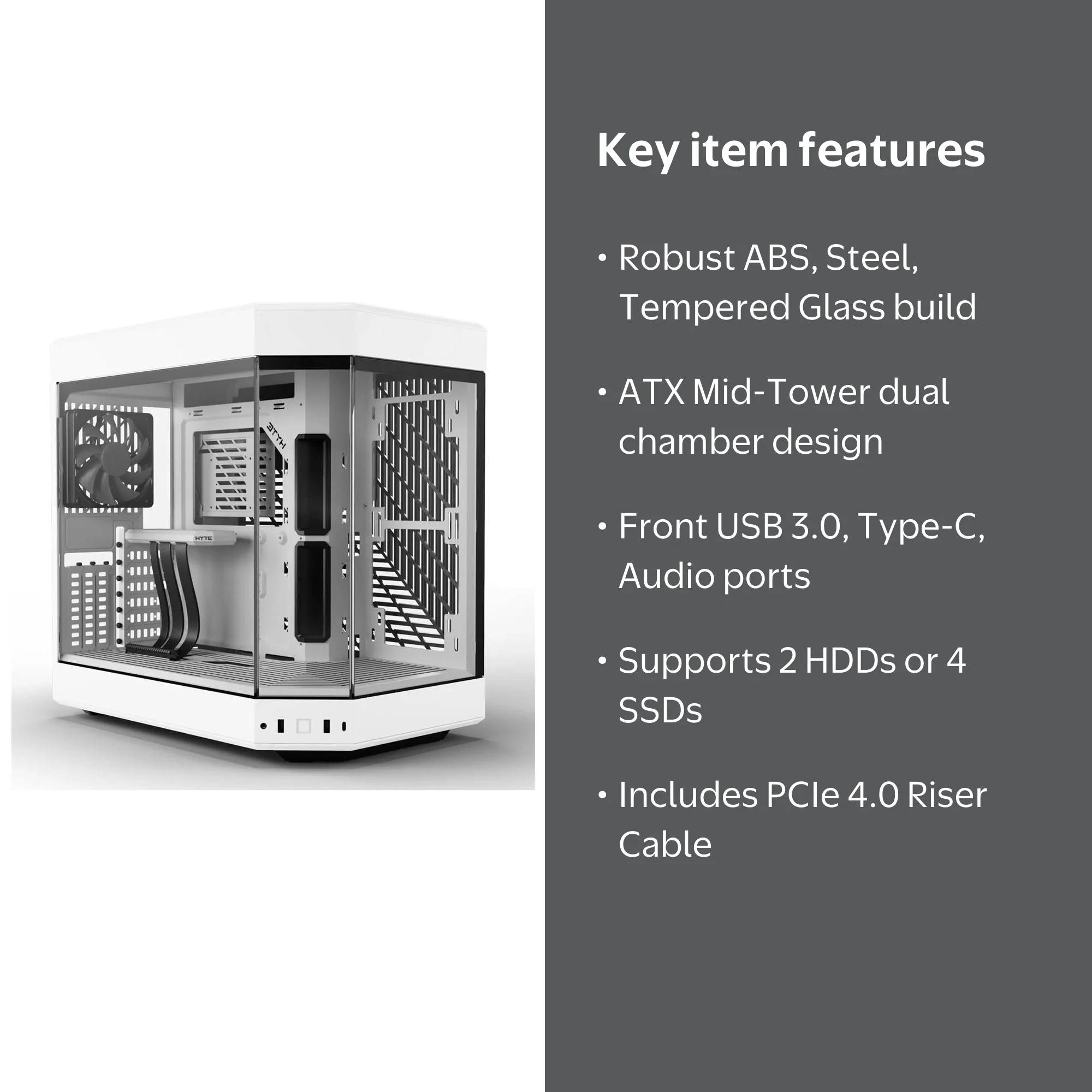 HYTE Y60 ATX Mid-Tower Gaming Case with PCIe 4.0 Cable, Dual