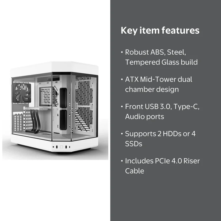 HYTE Y60 ATX Mid-Tower Gaming Case with PCIe 4.0 Cable, Dual