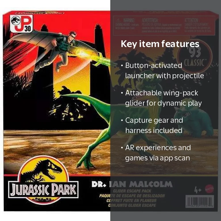 Mattel Jurassic Park '93 Dr. Ian Malcolm Glider Escape Action