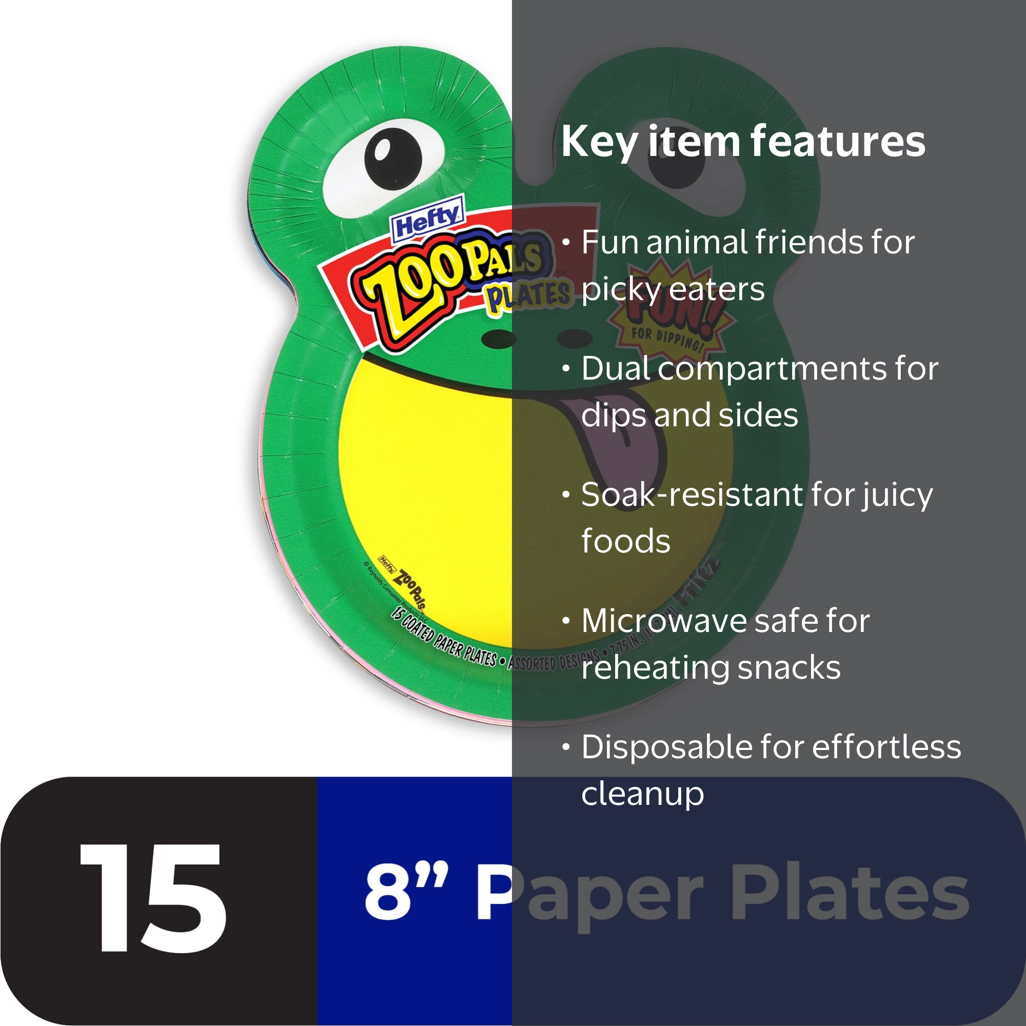 Hefty Zoo Pals 7.75 Inch Kids Paper Plates with Animal Designs