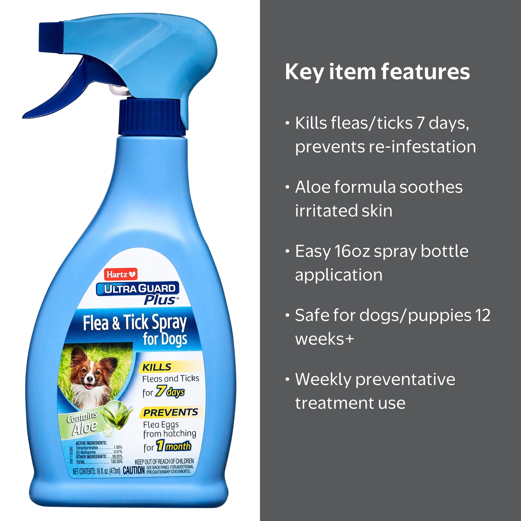 Hartz Flea and Tick Spray for Dogs 16 oz Aloe Soothing and
